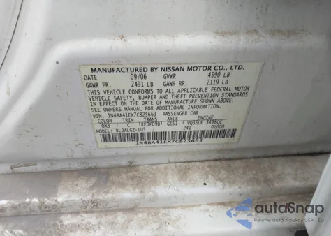 2007 Nissan Maxima 3.5 Sl из США, поврежденный, VIN 1N4BA41EX7C825663